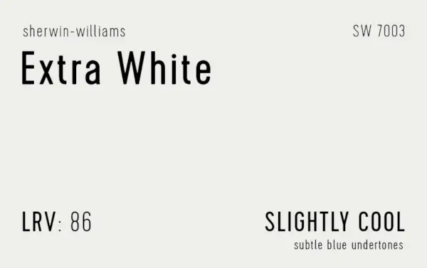 Sherwin Williams Extra White Swatch with Paint Info LRV Undertone