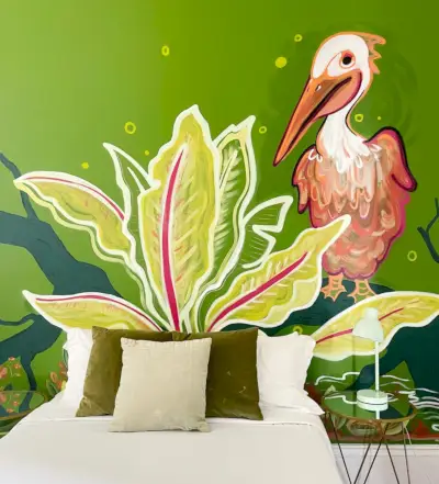 Mural Pelican na parede do Airbnb em Nova Orleans