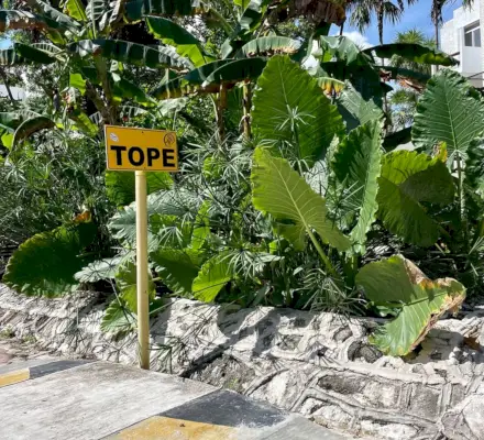 Tope fartsdump-skilt i Akumal Mexico